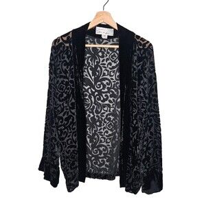 SIMONA CHIN CHIN Velvet Burnout Cardigan Medium Silk Blend Open Front Whimsygoth